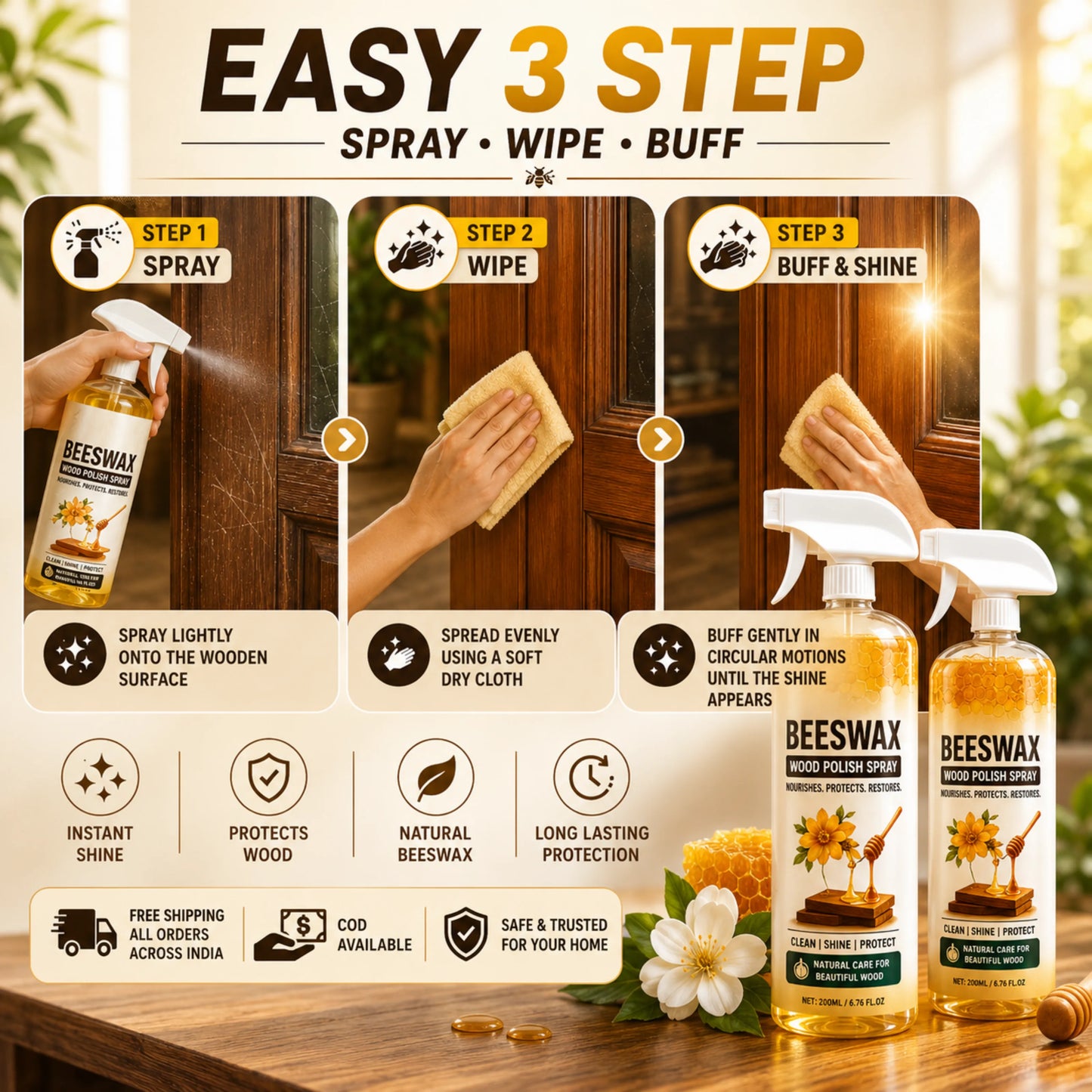 Beeswax Wood Polish Spray (Pack of 2)