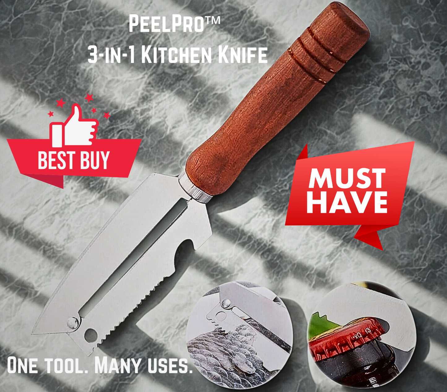 PeelPro™ 3-in-1 Kitchen Knife I One tool. Many uses.