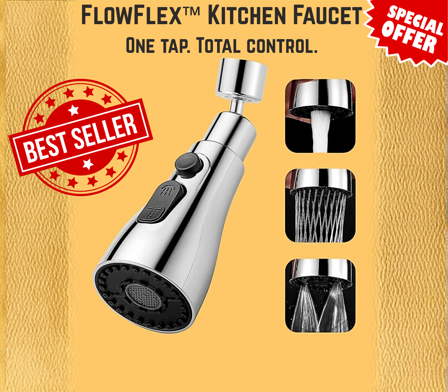 FlowFlex™ 3-Mode Kitchen Faucet I One tap. Total control.